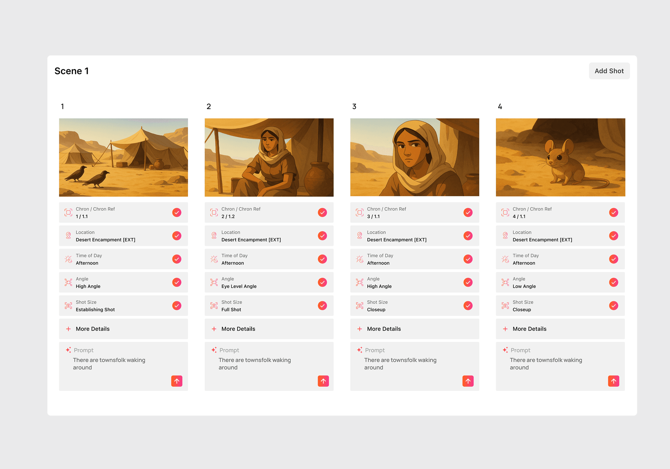 Shot cards grid — storyboard UI